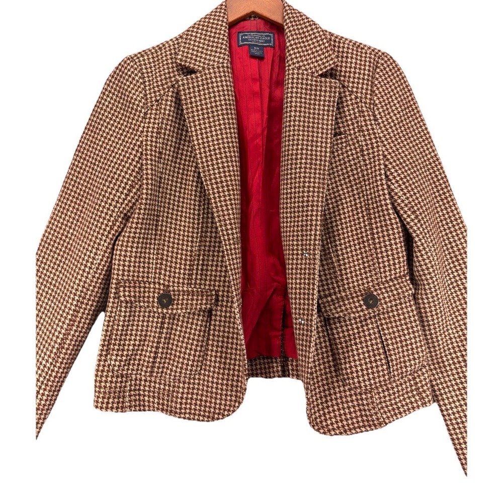 American Eagle VTG Wool Blend Tailored‎ Houndstooth Blazer Size M Dark Academia - Picture 11 of 16